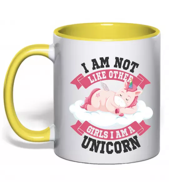 Чашка з кольоровою ручкою I am not like other girls Сонячно жовтий фото