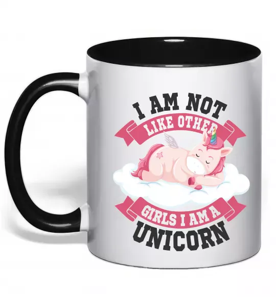 Чашка з кольоровою ручкою I am not like other girls Чорний фото