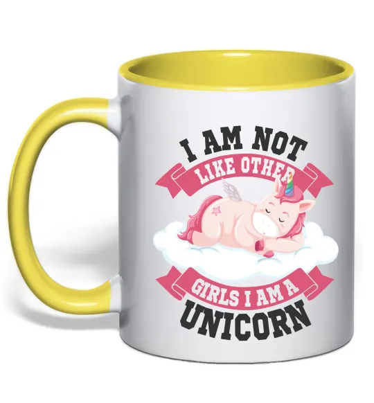 Чашка з кольоровою ручкою I am not like other girls Лимонний фото