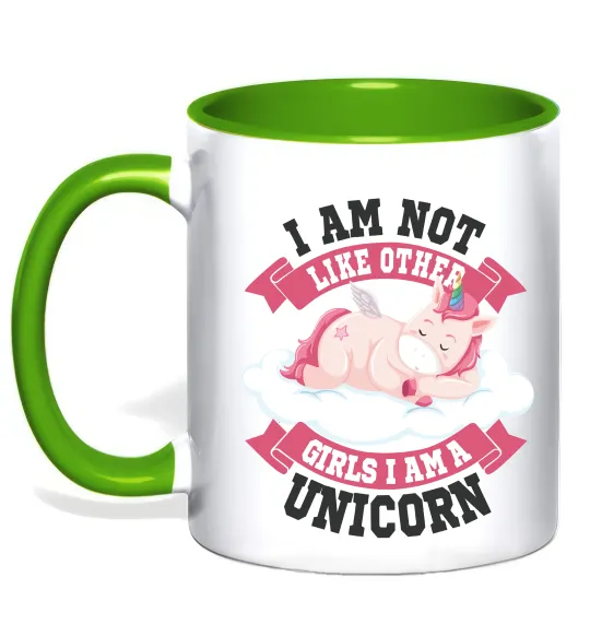 Чашка з кольоровою ручкою I am not like other girls Лаймовий фото