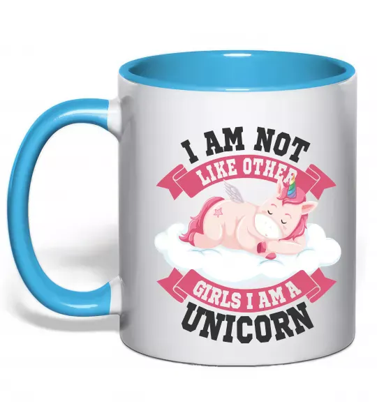 Чашка з кольоровою ручкою I am not like other girls Блакитний фото