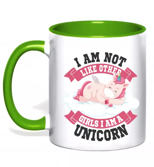 Чашка з кольоровою ручкою I am not like other girls Зелений фото