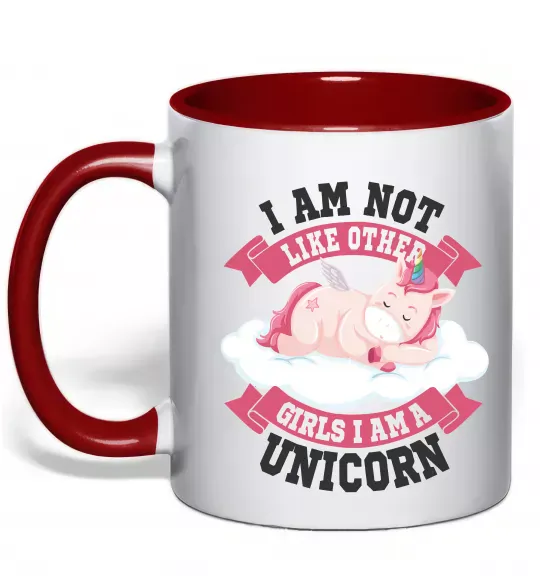 Чашка з кольоровою ручкою I am not like other girls Червоний фото