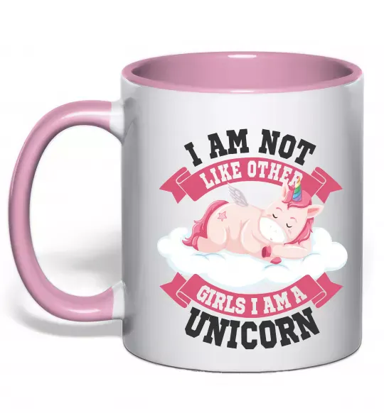 Чашка з кольоровою ручкою I am not like other girls Ніжно рожевий фото