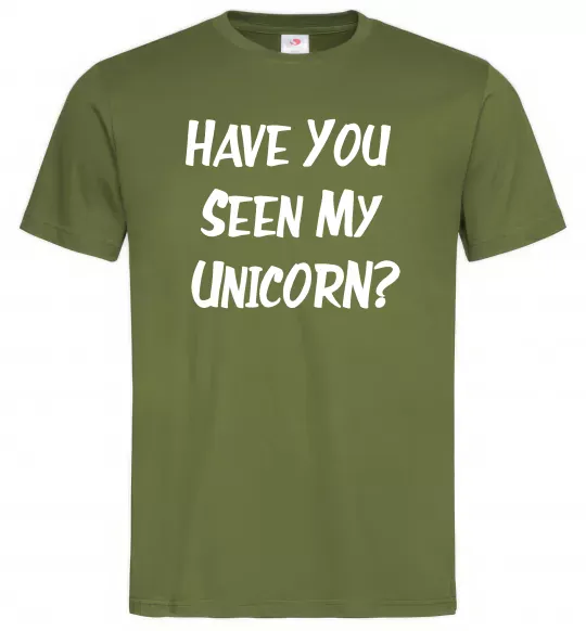 Мужская футболка Have you seen my unicorn Оливковый фото