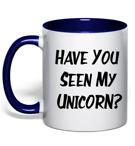 Чашка с цветной ручкой Have you seen my unicorn Глубокий темно-синий фото