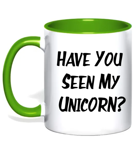 Чашка з кольоровою ручкою Have you seen my unicorn Лаймовий фото