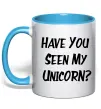 Чашка с цветной ручкой Have you seen my unicorn Голубой фото