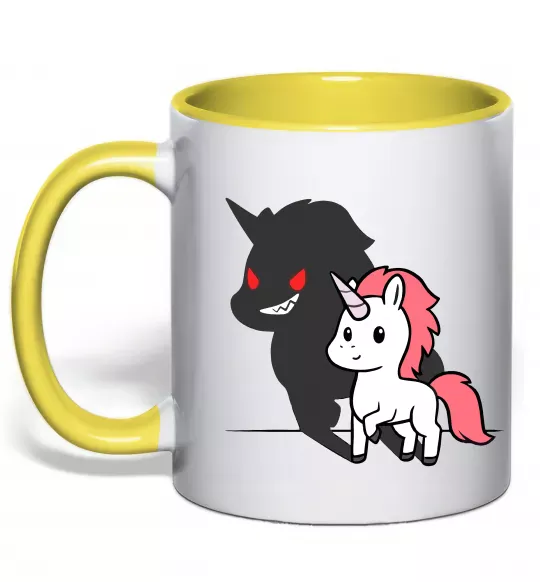 Чашка з кольоровою ручкою Evil unicorn Сонячно жовтий фото