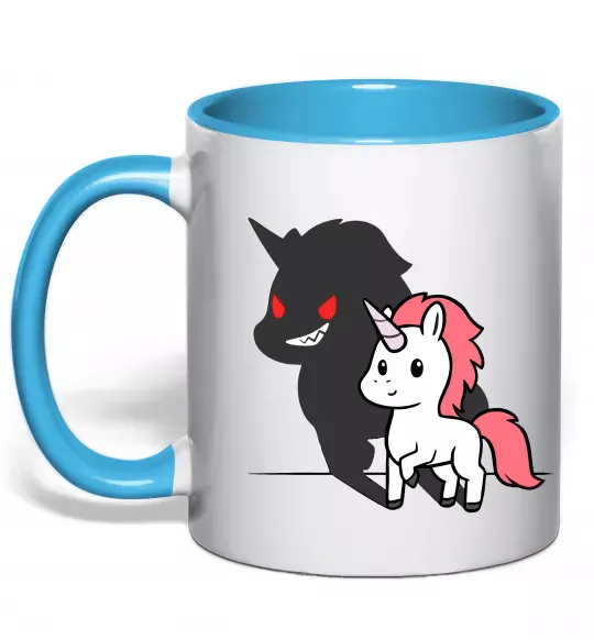 Чашка з кольоровою ручкою Evil unicorn Блакитний фото