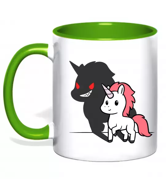 Чашка з кольоровою ручкою Evil unicorn Зелений фото