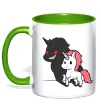 Чашка з кольоровою ручкою Evil unicorn Зелений фото