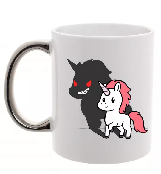 Чашка з кольоровою ручкою Evil unicorn Срібло фото