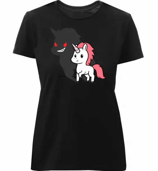 Женская премиум футболка Evil unicorn Черный фото