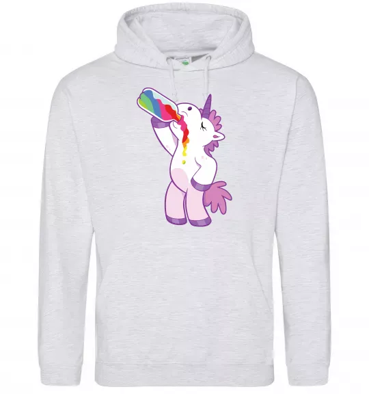 Мужская толстовка (худи) Drunk unicorn Серый меланж фото
