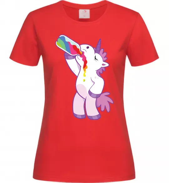 Женская футболка Drunk unicorn Красный фото