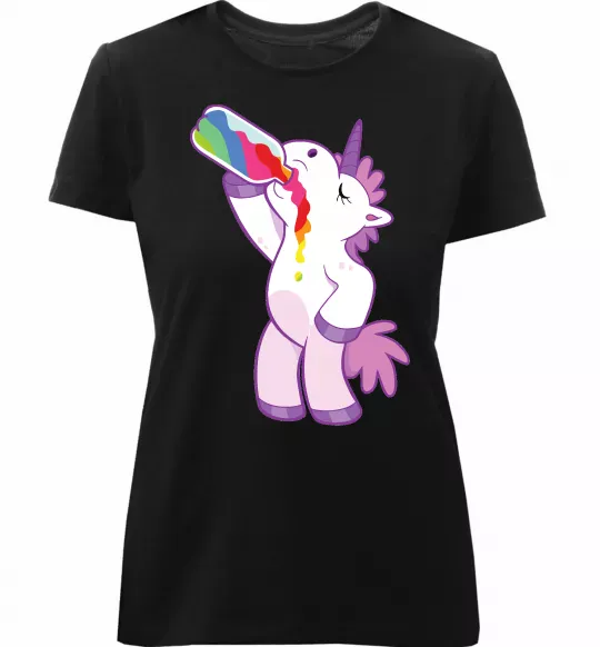 Женская премиум футболка Drunk unicorn Черный фото