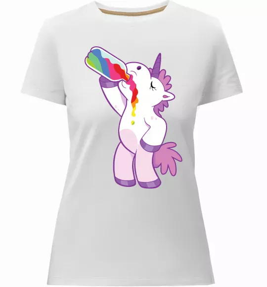 Женская премиум футболка Drunk unicorn Белый фото