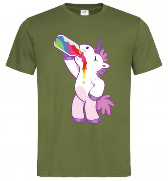 Чоловіча футболка Drunk unicorn Оливковий фото
