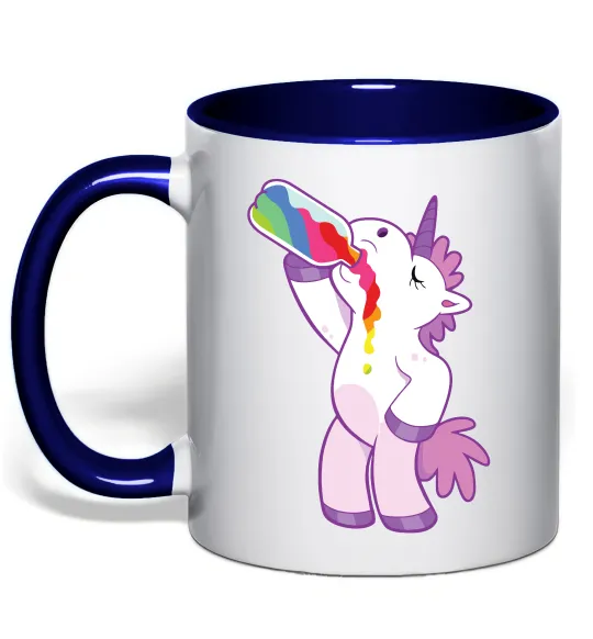 Чашка с цветной ручкой Drunk unicorn Глубокий темно-синий фото
