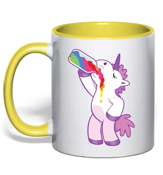 Чашка з кольоровою ручкою Drunk unicorn Лимонний фото
