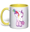 Чашка з кольоровою ручкою Drunk unicorn Лимонний фото