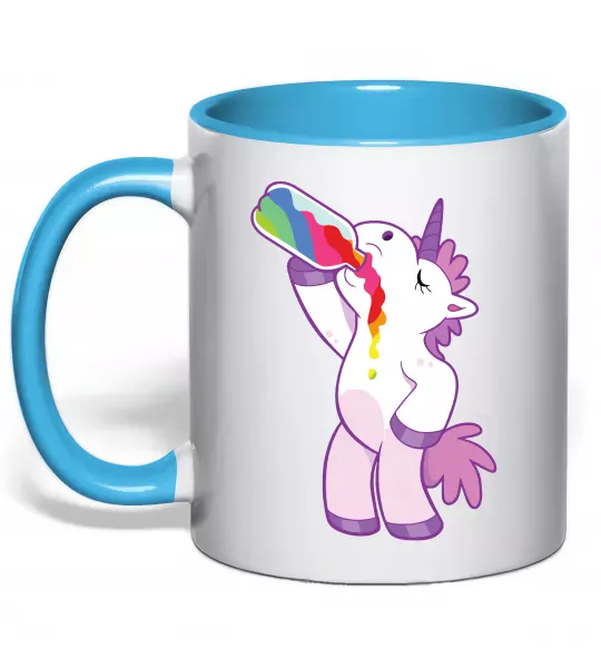 Чашка с цветной ручкой Drunk unicorn Голубой фото
