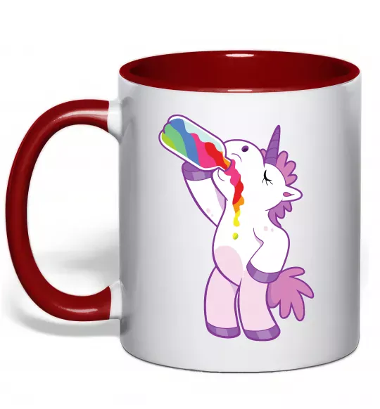 Чашка с цветной ручкой Drunk unicorn Красный фото