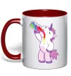 Чашка с цветной ручкой Drunk unicorn Красный фото