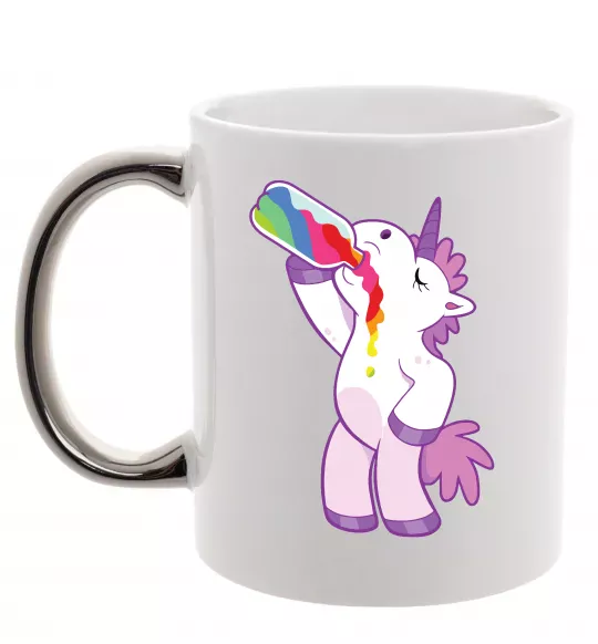 Чашка с цветной ручкой Drunk unicorn Серебро фото