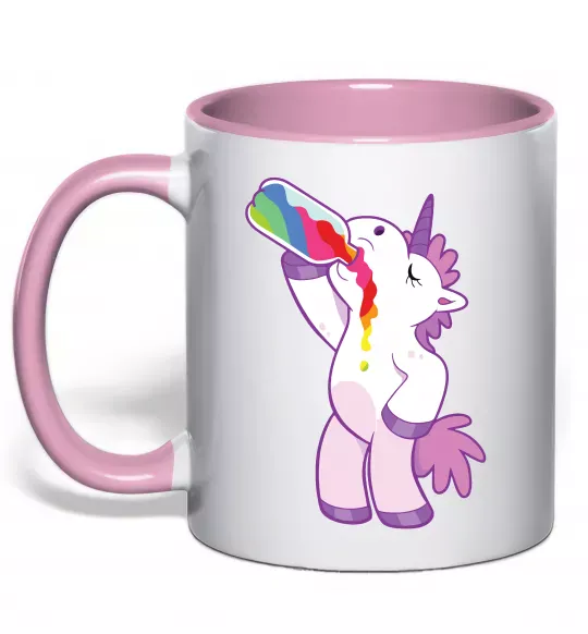 Чашка с цветной ручкой Drunk unicorn Нежно розовый фото