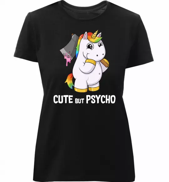 Женская премиум футболка Cute but psycho Черный фото