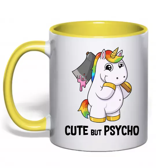 Чашка з кольоровою ручкою Cute but psycho Сонячно жовтий фото