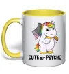Чашка з кольоровою ручкою Cute but psycho Сонячно жовтий фото