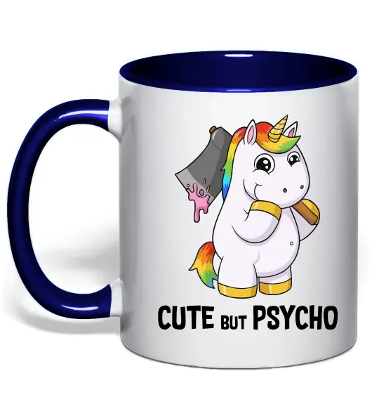 Чашка з кольоровою ручкою Cute but psycho Глибокий темно-синій фото