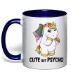 Чашка з кольоровою ручкою Cute but psycho Глибокий темно-синій фото