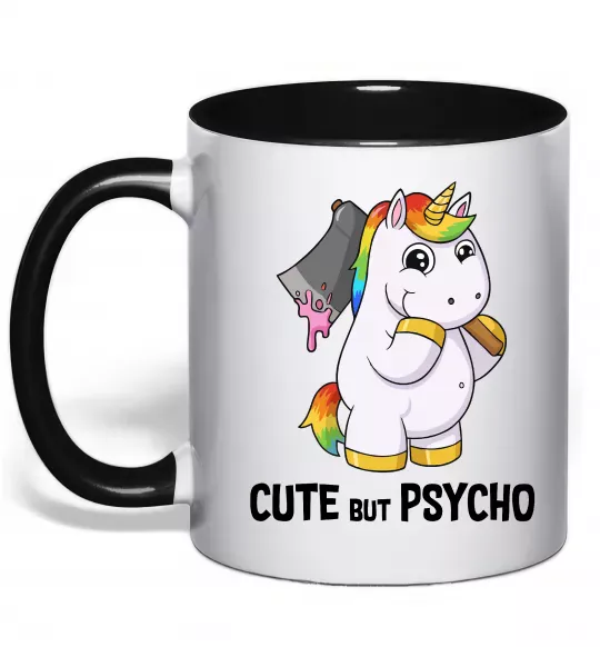 Чашка з кольоровою ручкою Cute but psycho Чорний фото