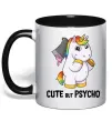 Чашка з кольоровою ручкою Cute but psycho Чорний фото