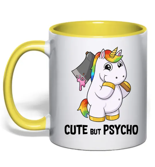 Чашка з кольоровою ручкою Cute but psycho Лимонний фото
