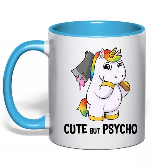 Чашка з кольоровою ручкою Cute but psycho Блакитний фото