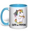 Чашка з кольоровою ручкою Cute but psycho Блакитний фото