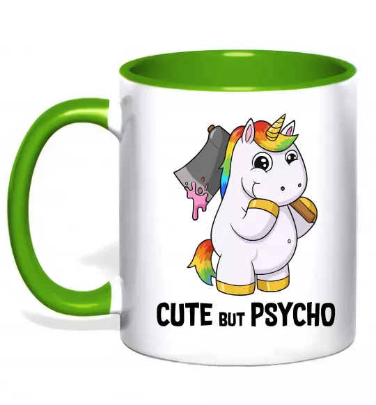 Чашка з кольоровою ручкою Cute but psycho Зелений фото