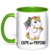 Чашка з кольоровою ручкою Cute but psycho Зелений фото