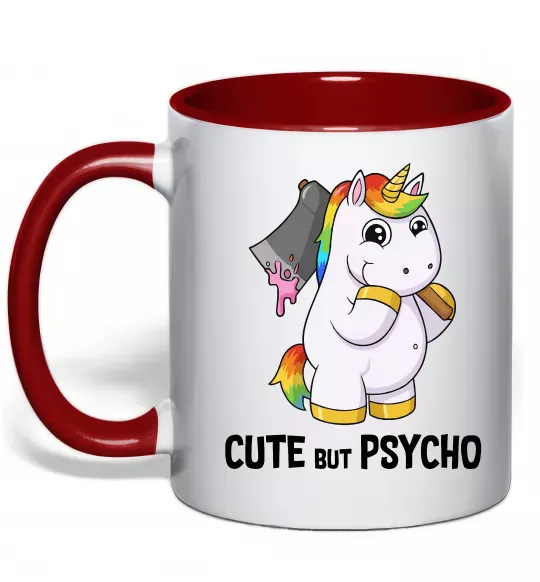 Чашка з кольоровою ручкою Cute but psycho Червоний фото
