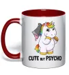 Чашка з кольоровою ручкою Cute but psycho Червоний фото