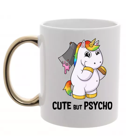Чашка з кольоровою ручкою Cute but psycho Золото фото