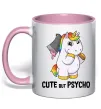 Чашка з кольоровою ручкою Cute but psycho Ніжно рожевий фото