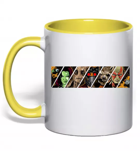 Чашка з кольоровою ручкою Комікс вартові галактики Сонячно жовтий фото