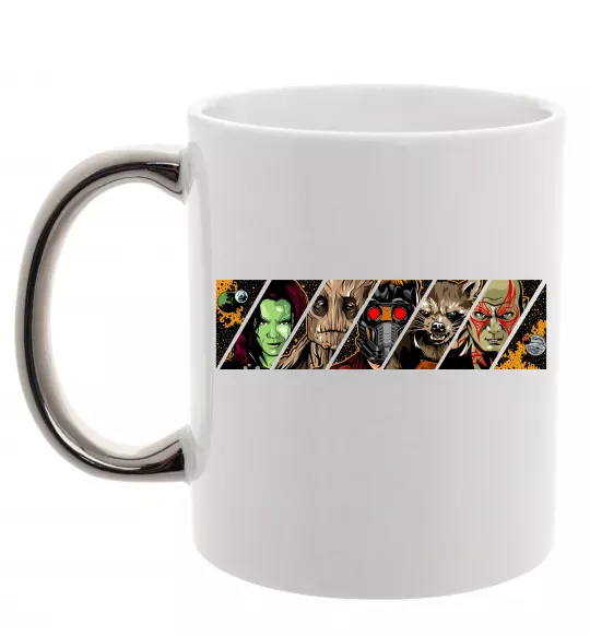 Чашка з кольоровою ручкою Комікс вартові галактики Срібло фото