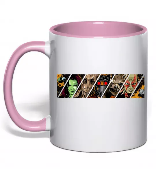 Чашка з кольоровою ручкою Комікс вартові галактики Ніжно рожевий фото